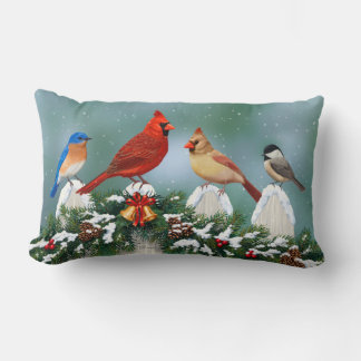 Holiday Birds & Christmas Garland Lumbar Pillow