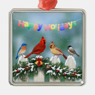Holiday Birds & Christmas Garland Metal Ornament