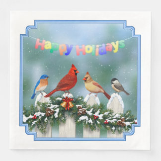 Holiday Birds & Christmas Garland Paper Dinner Napkins