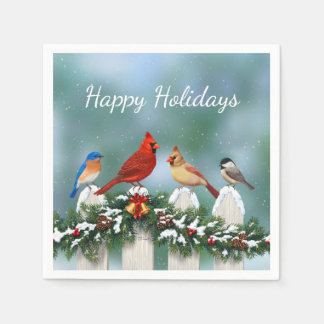Holiday Birds & Christmas Garland Paper Napkins