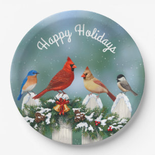 Holiday Birds & Christmas Garland Paper Plates