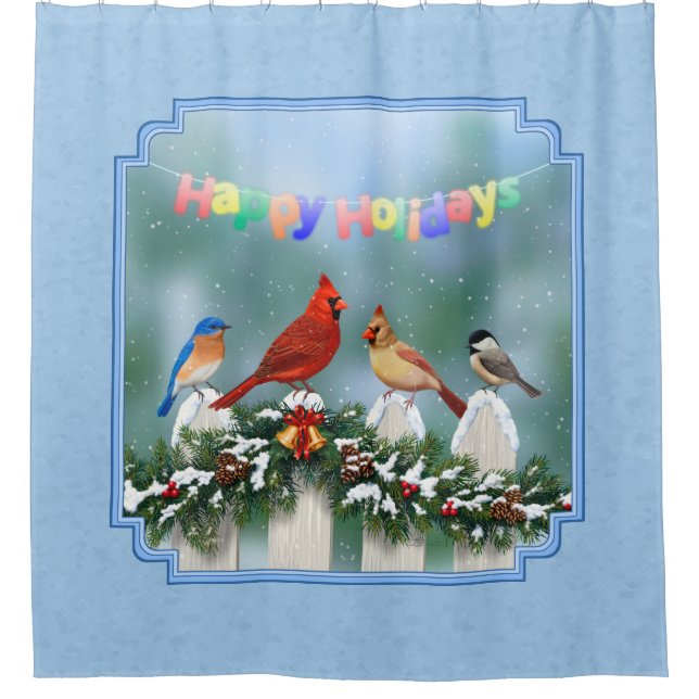 Holiday Birds & Christmas Garland Shower Curtain (Front)