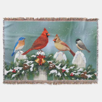 Holiday Birds & Christmas Garland Throw Blanket