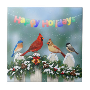 Holiday Birds & Christmas Garland Tile