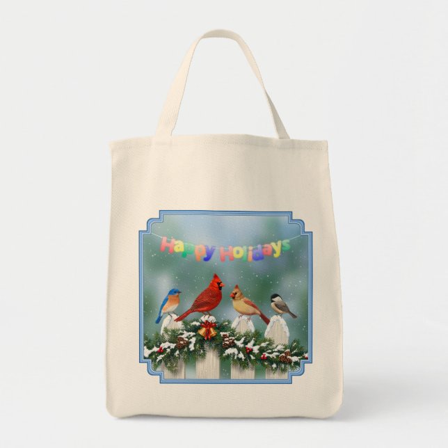 Holiday Birds & Christmas Garland Tote Bag (Front)