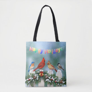 Holiday Birds & Christmas Garland Tote Bag