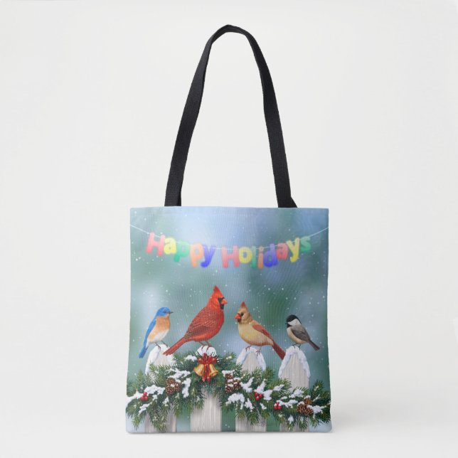 Holiday Birds & Christmas Garland Tote Bag (Front)
