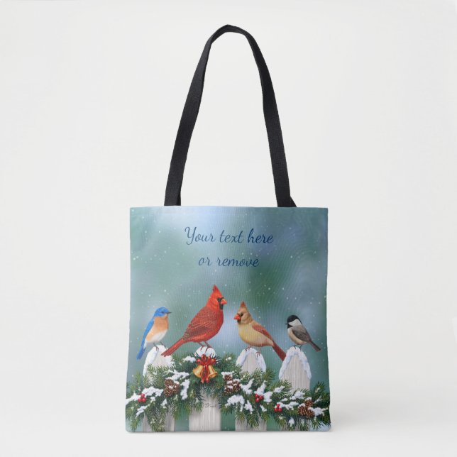 Holiday Birds & Christmas Garland Tote Bag (Front)