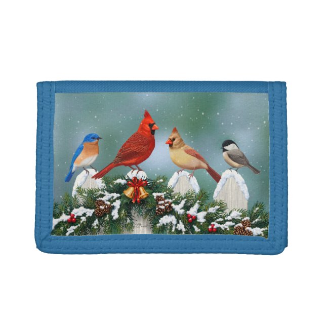 Holiday Birds & Christmas Garland Tri-fold Wallet (Front)