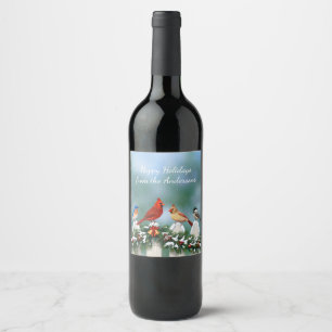 Holiday Birds & Christmas Garland Wine Label
