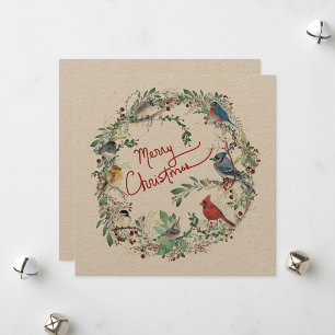 Holiday Birds Wreath Merry Christmas Card