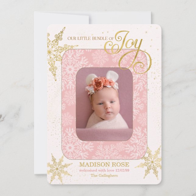 Holiday Birth Announcement It's a Girl Pink Photo (Front)