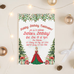Holiday Birthday Celebration Doll Invitation