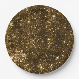Holiday Black and Gold Faux Glitter Christmas Paper Plates
