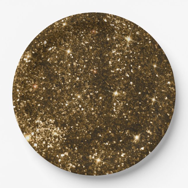 Holiday Black and Gold Faux Glitter Christmas Paper Plates (Front)