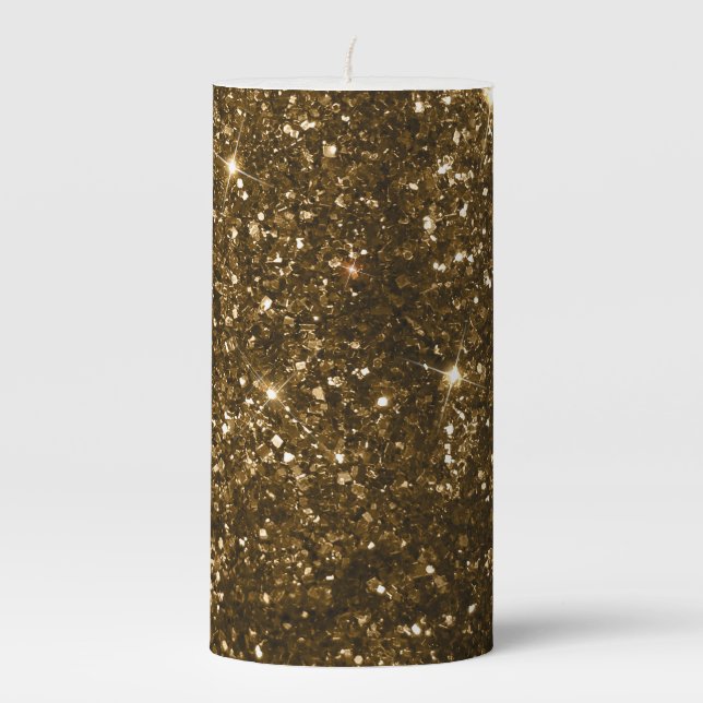 Holiday Black and Gold Faux Glitter Christmas Pillar Candle (Front)