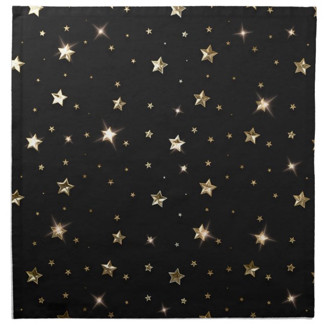 Holiday Black and Gold Faux Metal Christmas Stars Cloth Napkin (Front)