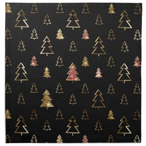 Holiday Black and Gold Faux Metal Christmas Trees Cloth Napkin