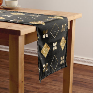 Holiday Black and Gold Metal Christmas Geometric Short Table Runner