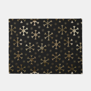 Holiday Black & Gold Metal Christmas Snowflakes Doormat
