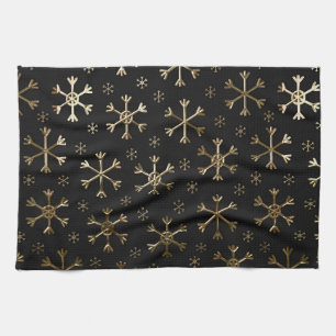 Holiday Black & Gold Metal Christmas Snowflakes Kitchen Towel