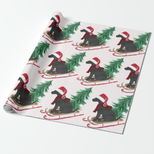 Holiday Black Lab Xmas Tree Sled Wrapping Paper