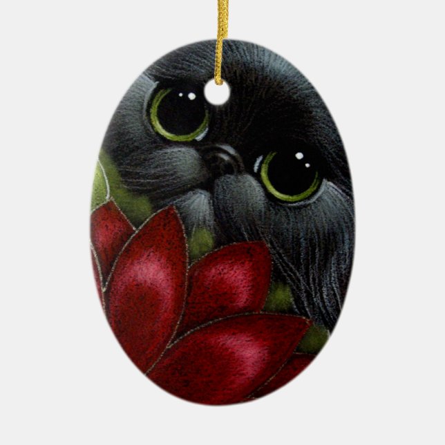 HOLIDAY BLACK PERSIAN CAT Ornament (Front)