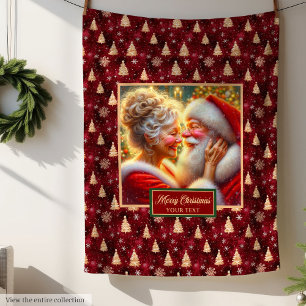 Holiday Blanket Cozy Burgundy Gold Christmas Santa