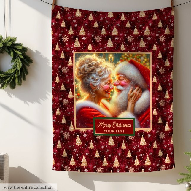 Holiday Blanket Cozy Burgundy Gold Christmas Santa (Holiday Blanket Cozy Burgundy Gold Christmas Santa Design)