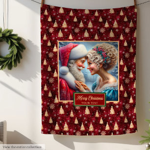 Holiday Blanket Vintage Mr & Mrs Claus Christmas