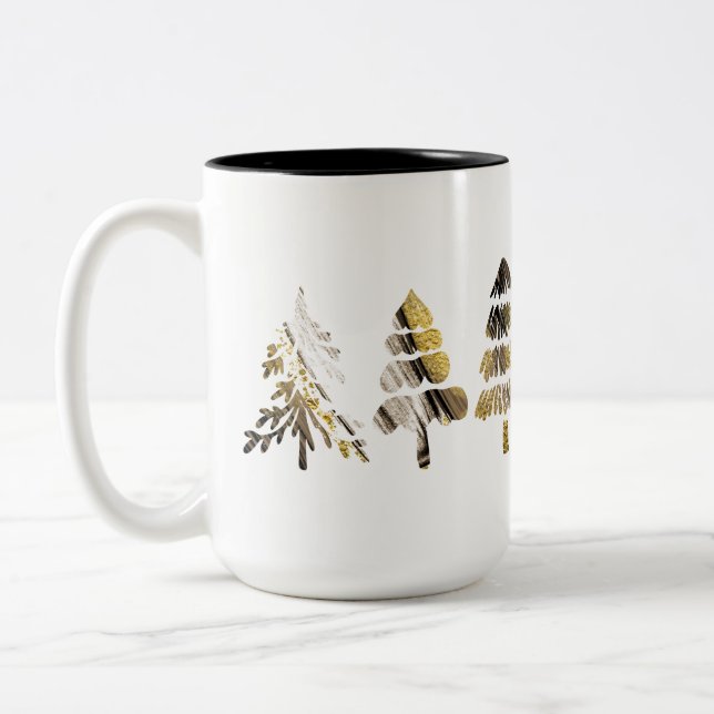 Holiday Blessing | Purple Gold & Black Trees Photo Two-Tone Coffee Mug (Left)