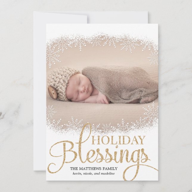 Holiday Blessings Holiday Photo Cards - White (Front)