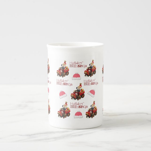 Holiday Blessings Merry Christmas, Santa  Bone China Mug (Front)