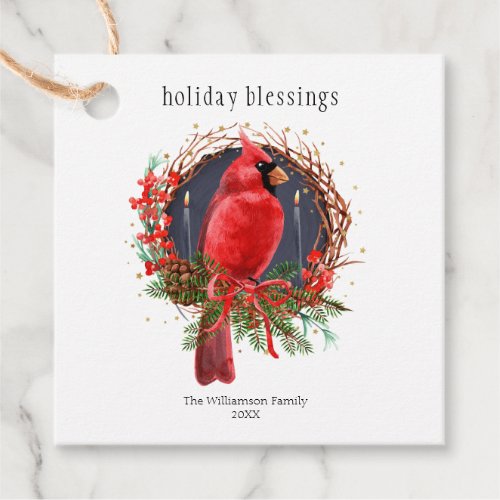 Holiday Blessings Wreath Yule Christmas Cardinal Favor Tags