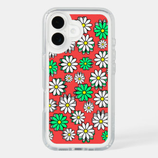 Holiday Bloom: Festive Red & Green Daisy Cheer iPhone 16 Case