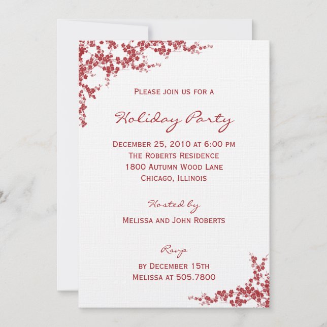 Holiday Blossoms Holiday Party Invitations (Front)