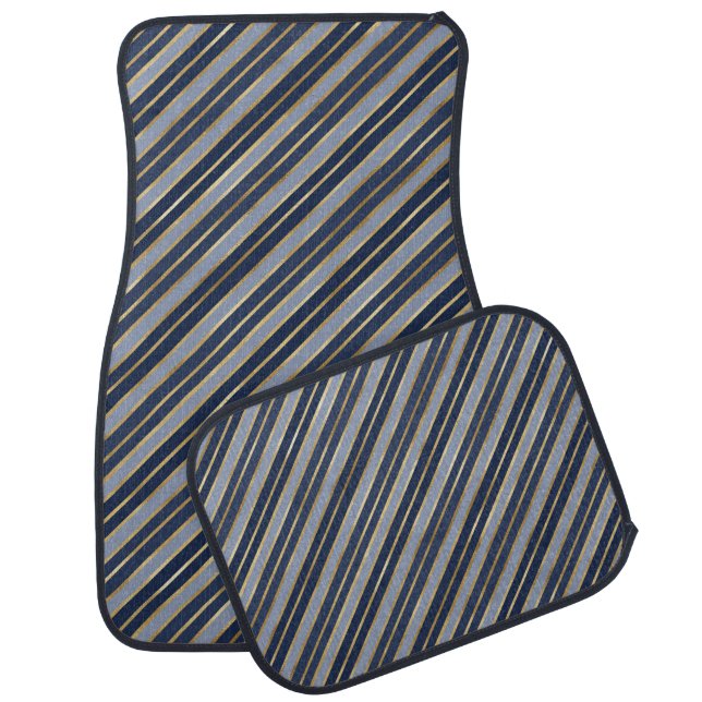 Holiday Blue and Gold Foil Christmas Stripes Car Floor Mat (Set)