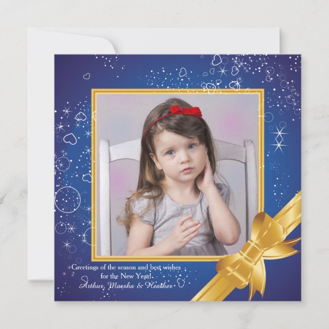 Holiday Blue and Gold Photo Card (Front)