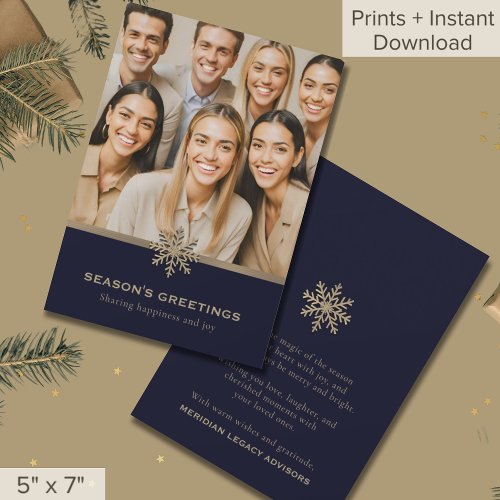 Holiday Blue and Gold Snowflake Photo Business 