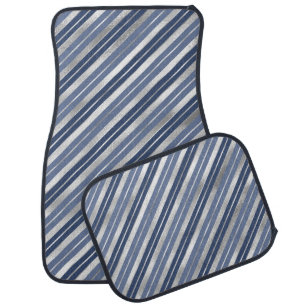 Holiday Blue and Silver Foil Christmas Stripes Car Floor Mat