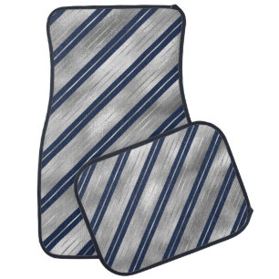 Holiday Blue and Silver Foil Christmas Stripes Car Floor Mat