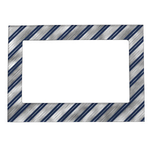 Holiday Blue and Silver Foil Christmas Stripes Magnetic Frame