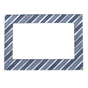 Holiday Blue and Silver Foil Christmas Stripes Magnetic Frame
