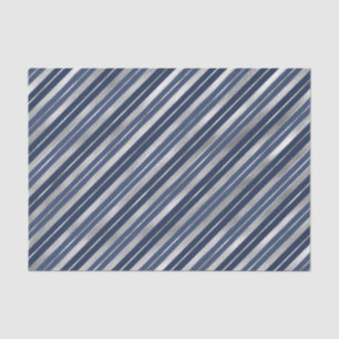 Holiday Blue and Silver Foil Christmas Stripes Tissue Paper