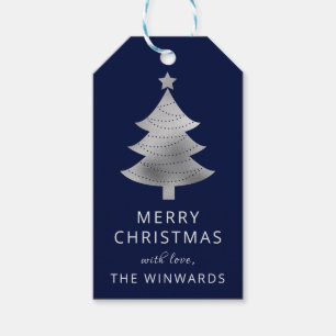 Holiday Blue and Silver Foil Christmas Tree Gift Tags