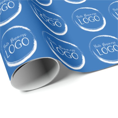 Holiday Blue and White Small Business Logo Promo Wrapping Paper
