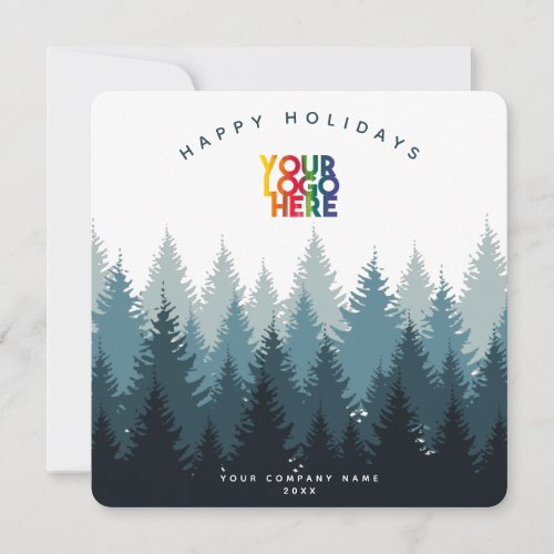 Holiday Blue Forest Business Logo Christmas Card