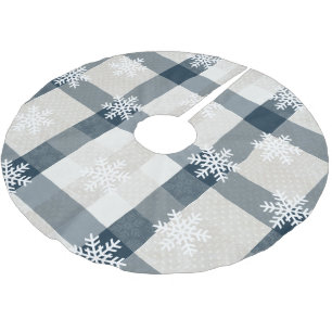 Holiday Blue Plaid Snowflake Christmas Tree Skirt