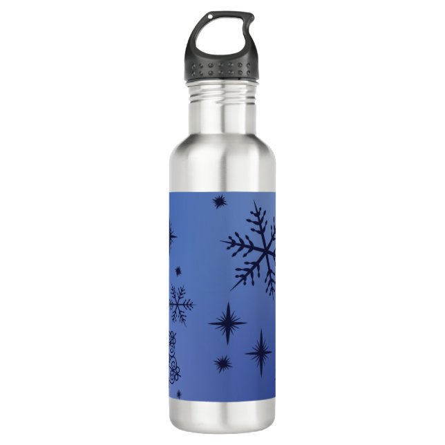 Holiday Blue Snow Flakes   Stainless Steel Water Bottle (Front)