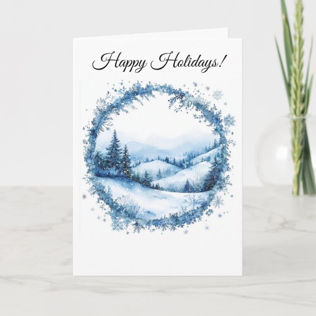 Holiday Blue Wreath Snowy Forest Business Logo Card (Front)